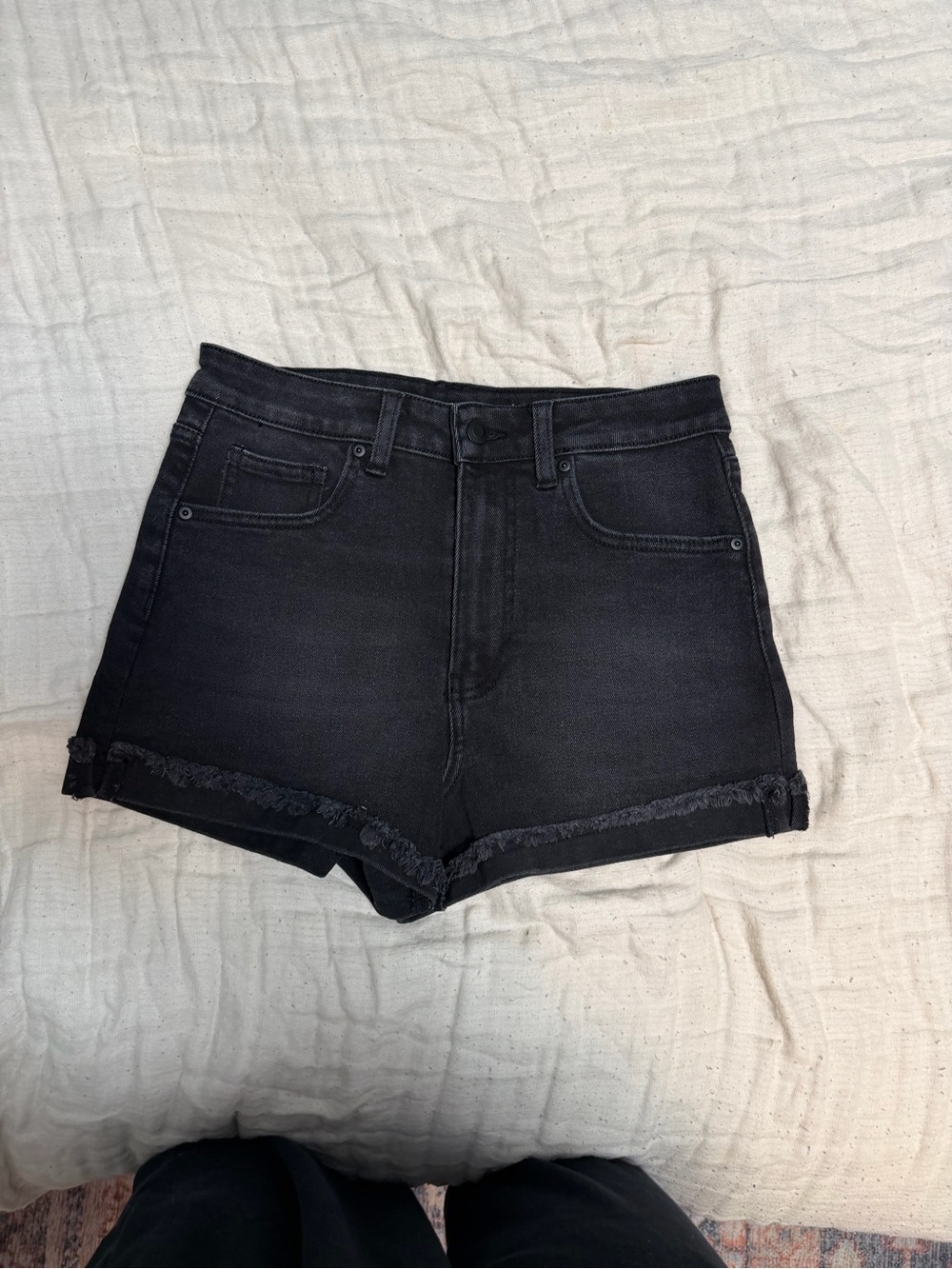 Celebrity Pink Black High-Rise Frayed Hem Denim Shorts